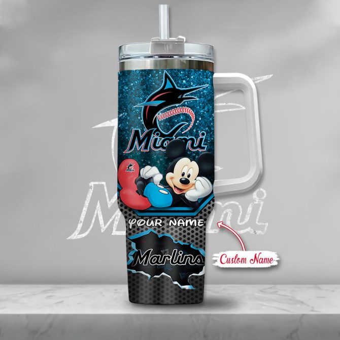 Custom Miami Marlins Tumbler With Mickey Mouse Design - Personalized Name Gift - Image 2