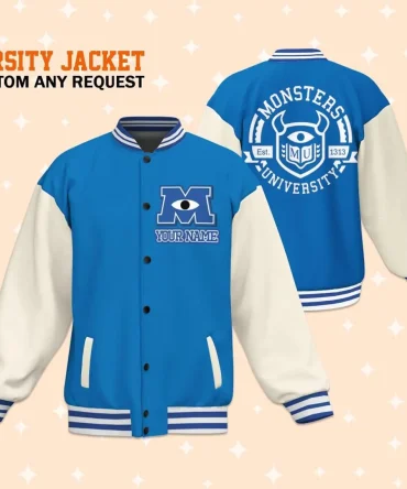 Custom Monsters University Varsity Jacket - Personalized College Style, Blue & White