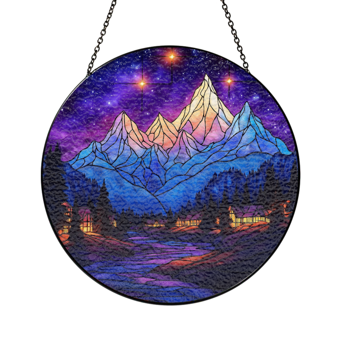 Stunning Stained Glass Mountain Scene - Vibrant Decor For Home Or Office - Image 3