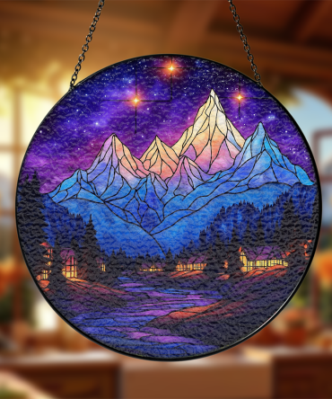 Stunning Stained Glass Mountain Scene - Vibrant Decor For Home Or Office