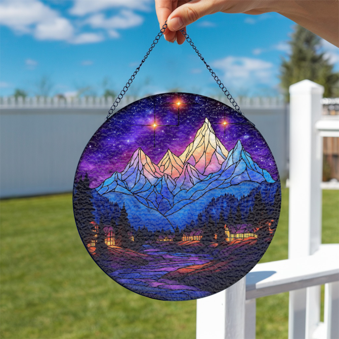Stunning Stained Glass Mountain Scene - Vibrant Decor For Home Or Office - Image 2