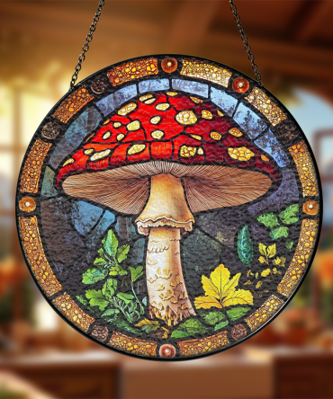 Stunning Handcrafted Stained Glass Mushroom Suncatcher - Vibrant Hanging Window Art For Home Decor