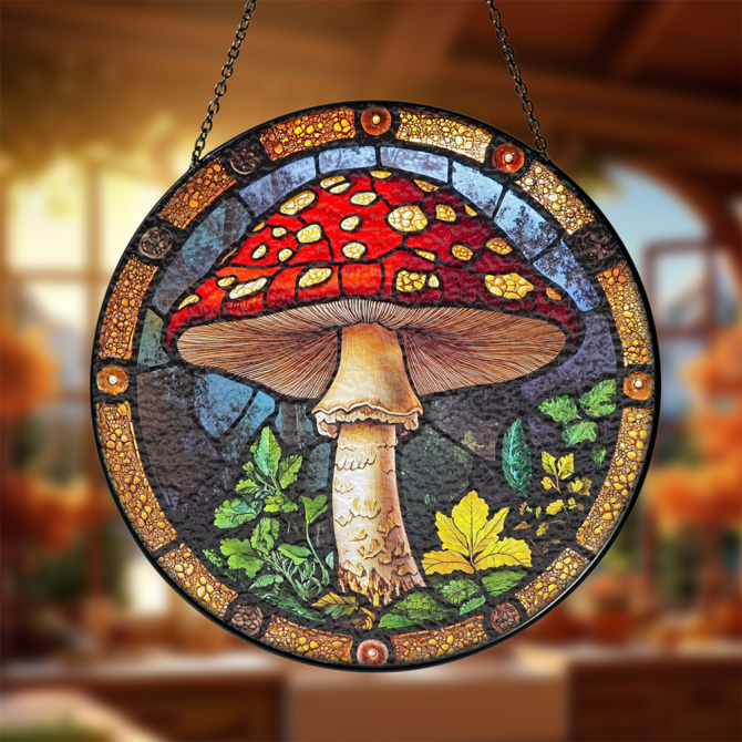 Stunning Handcrafted Stained Glass Mushroom Suncatcher - Vibrant Hanging Window Art For Home Decor