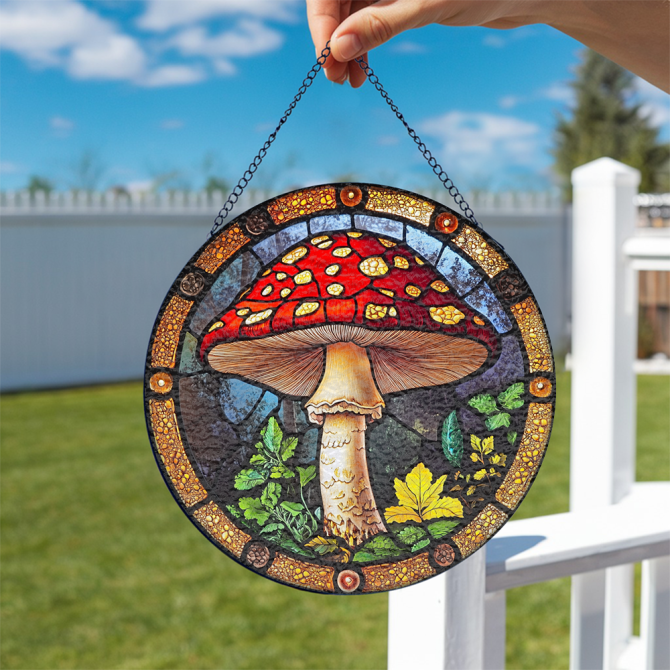 Stunning Handcrafted Stained Glass Mushroom Suncatcher - Vibrant Hanging Window Art For Home Decor - Image 2