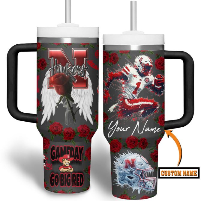Custom Huskers Gameday Tumbler With Handle - Personalized Nebraska Football Fan Gift