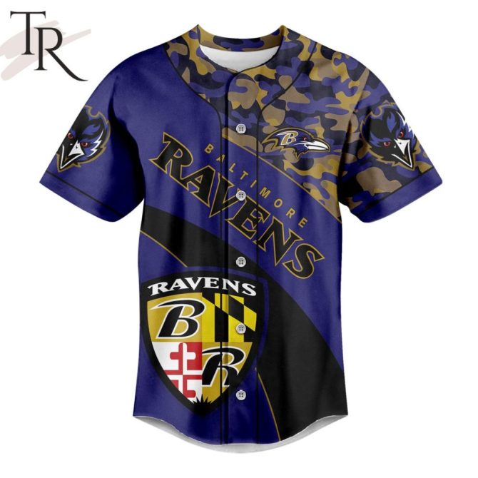 Bold Baltimore Ravens Camo Baseball Jersey – Play Like A Raven! Limited Edition Fan Gear - Image 3