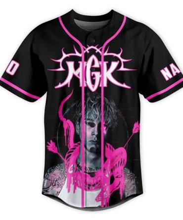 Mgk Inspired Black & Pink Baseball Jersey - Stylish Graphic Tee For Fans