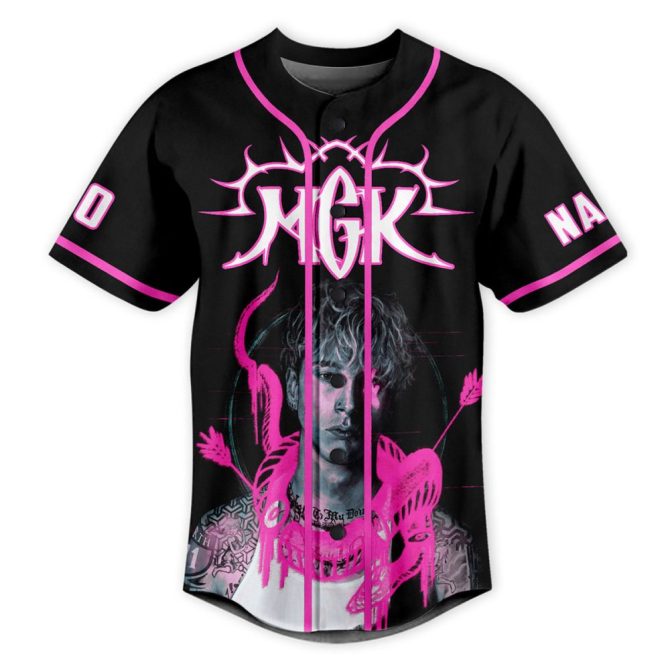 Mgk Inspired Black & Pink Baseball Jersey - Stylish Graphic Tee For Fans