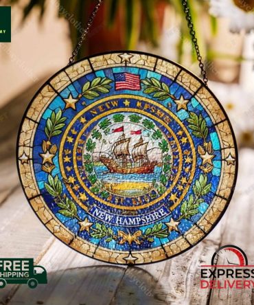 Stunning New Hampshire State Seal Stained Glass Sun Catcher