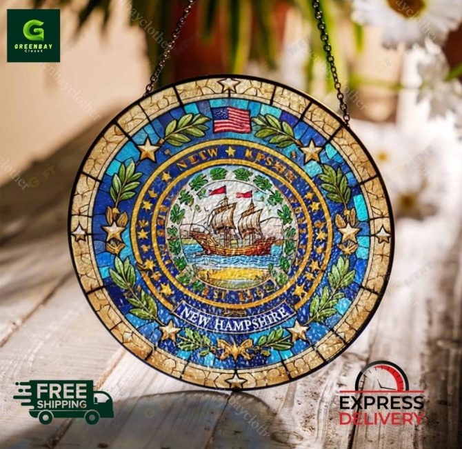 Stunning New Hampshire State Seal Stained Glass Sun Catcher