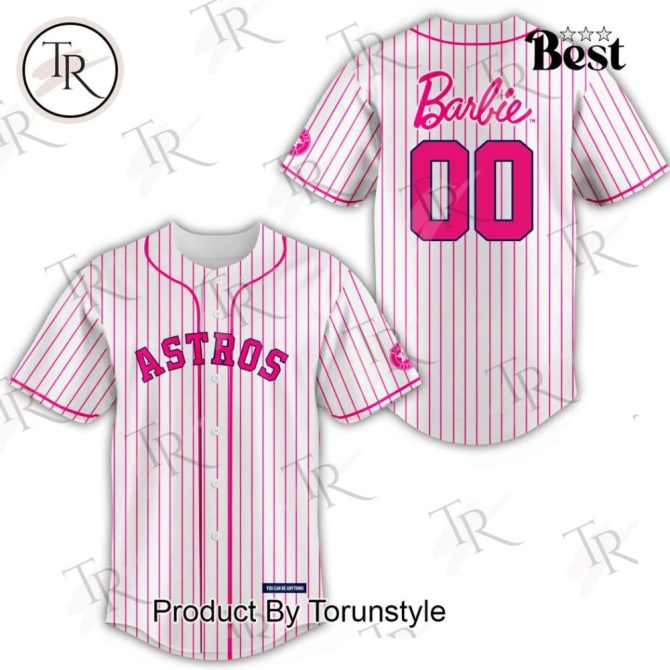Custom Barbie Night Game Astros Jersey - Pink Striped Personalized Baseball Shirt - Image 2
