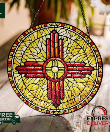 Stunning Zia Sun Stained Glass Window Hanging