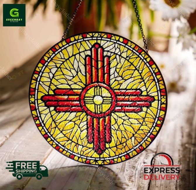 Stunning Zia Sun Stained Glass Window Hanging
