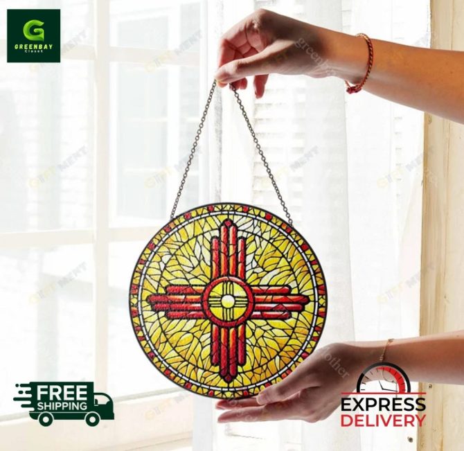 Stunning Zia Sun Stained Glass Window Hanging - Image 4