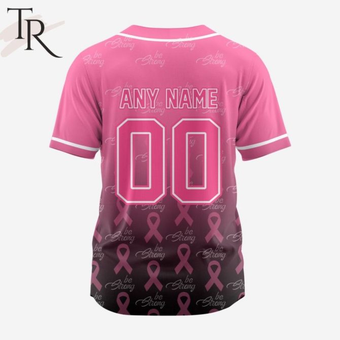 Pink Breast Cancer Awareness Baseball Jersey - Support & Style With 'Be Strong' Design - Image 2