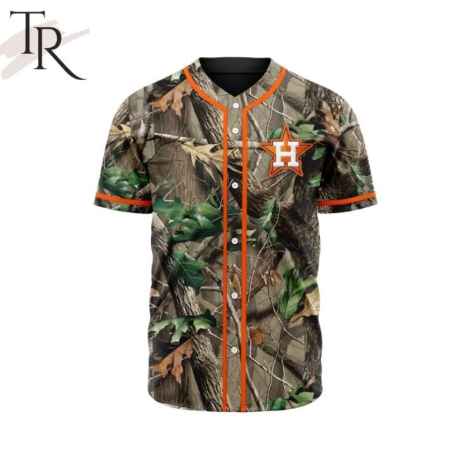 Camouflage Baseball Jersey With Orange Trim - Perfect For Outdoor Enthusiasts