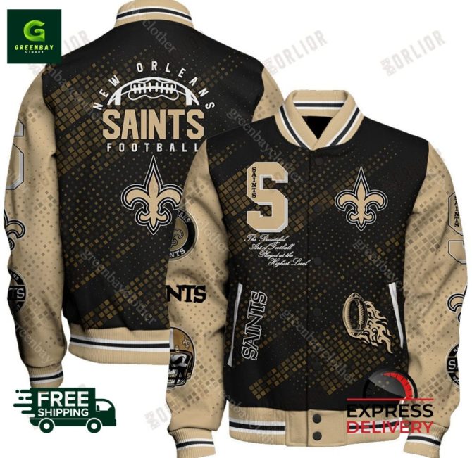 New Orleans Saints Varsity Jacket  Stylish Football Fan Gear Express Delivery