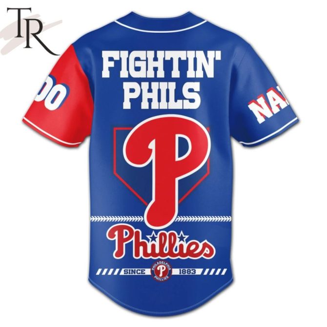 Get Game-Ready: Phillies Fightin' Phils Baseball Jersey – Bold Blue/Red Design! - Image 3