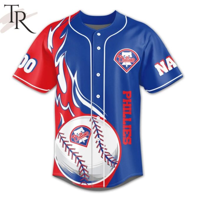 Get Game-Ready: Phillies Fightin' Phils Baseball Jersey – Bold Blue/Red Design! - Image 2