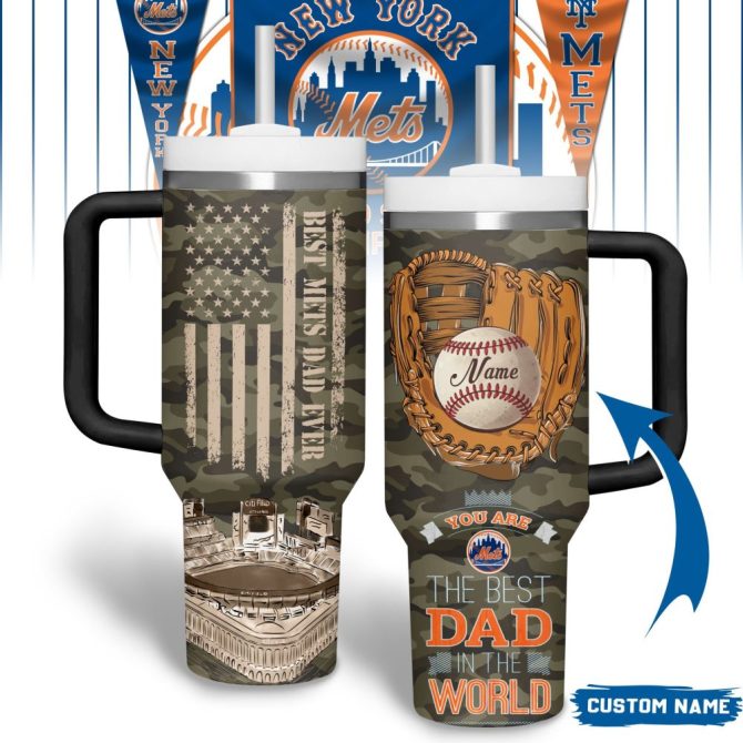 Custom Name Best Dad Ever Camo Mug - Perfect Gift For New York Mets Fans