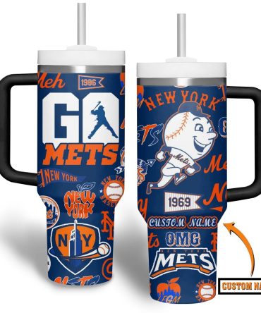 Custom New York Mets Travel Mug - Personalized Baseball Fan Gift With Lid & Straw