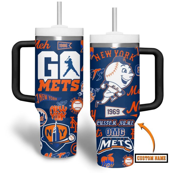 Custom New York Mets Travel Mug - Personalized Baseball Fan Gift With Lid & Straw