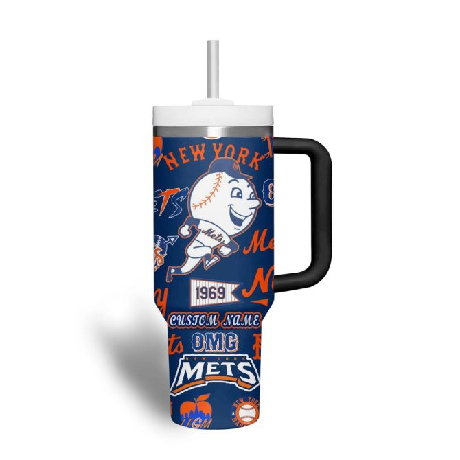 Custom New York Mets Travel Mug - Personalized Baseball Fan Gift With Lid & Straw - Image 3