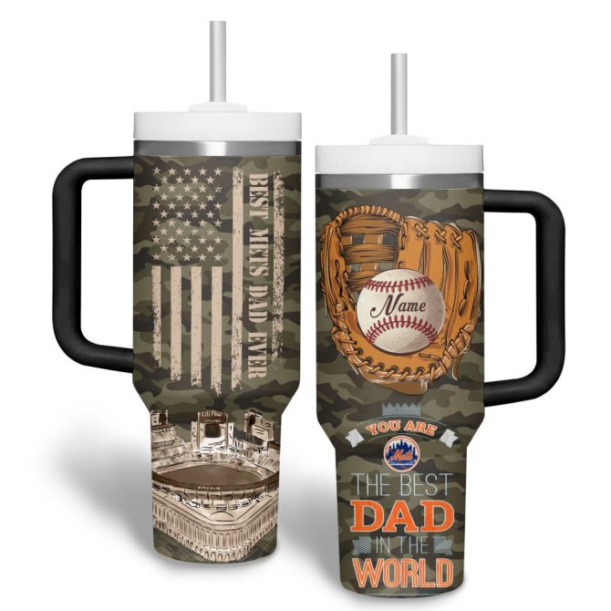 Custom Name Best Dad Ever Camo Mug - Perfect Gift For New York Mets Fans - Image 2