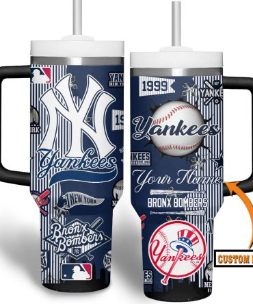 Custom New York Yankees Tumbler With Handle – Personalized Name, Mlb Fan Gift
