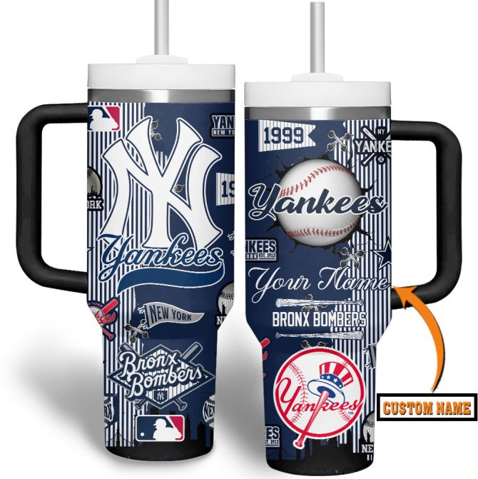 Custom New York Yankees Tumbler With Handle – Personalized Name, Mlb Fan Gift