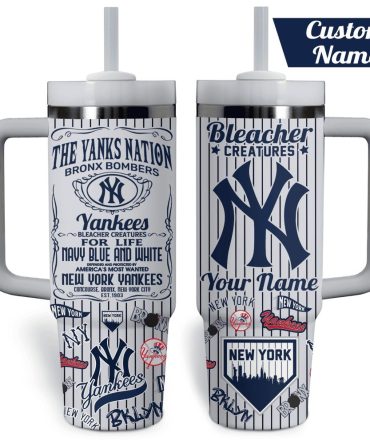 Customizable New York Yankees Tumbler With Straw & Handle - Personalized Fan Gift