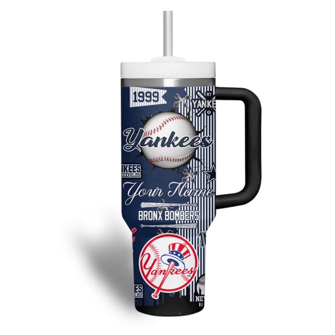 Custom New York Yankees Tumbler With Handle – Personalized Name, Mlb Fan Gift - Image 3