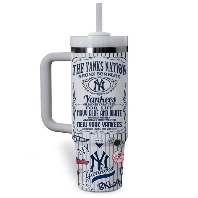 Customizable New York Yankees Tumbler With Straw & Handle - Personalized Fan Gift - Image 3
