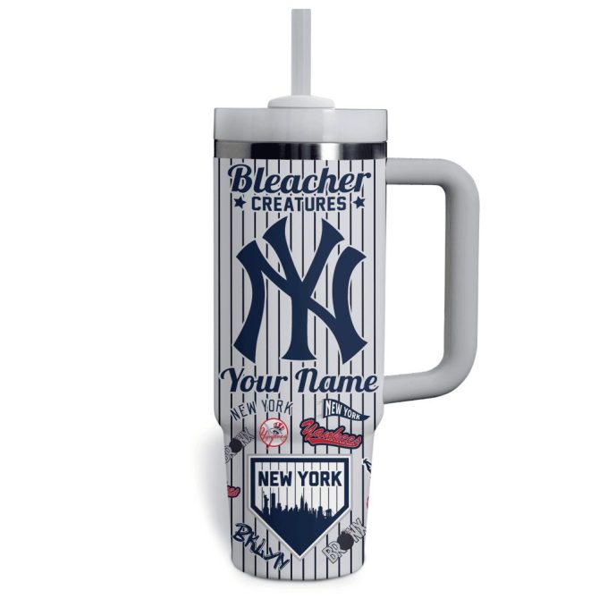Customizable New York Yankees Tumbler With Straw & Handle - Personalized Fan Gift - Image 2