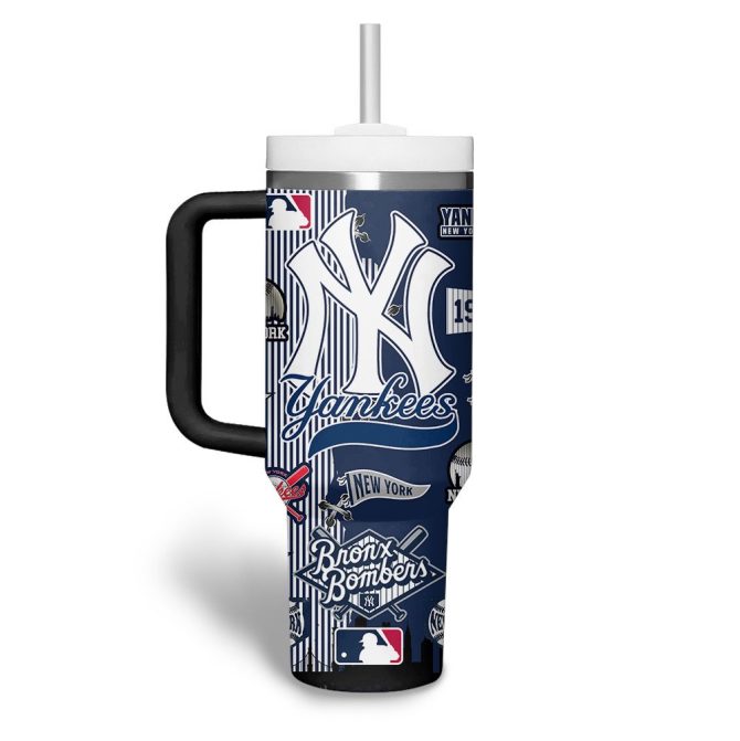 Custom New York Yankees Tumbler With Handle – Personalized Name, Mlb Fan Gift - Image 2