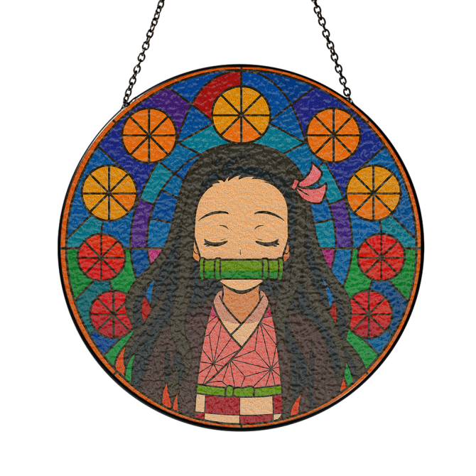 Nezuko Demond Slayer Anime Stained Glass Hanging Decor - Vibrant Nezuko Art For Home & Gift - Image 3