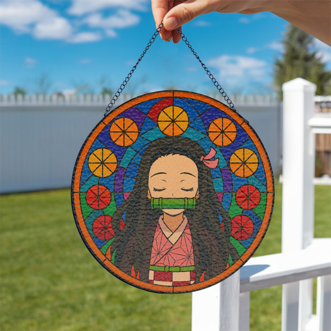 Nezuko Demond Slayer Anime Stained Glass Hanging Decor - Vibrant Nezuko Art For Home & Gift - Image 2