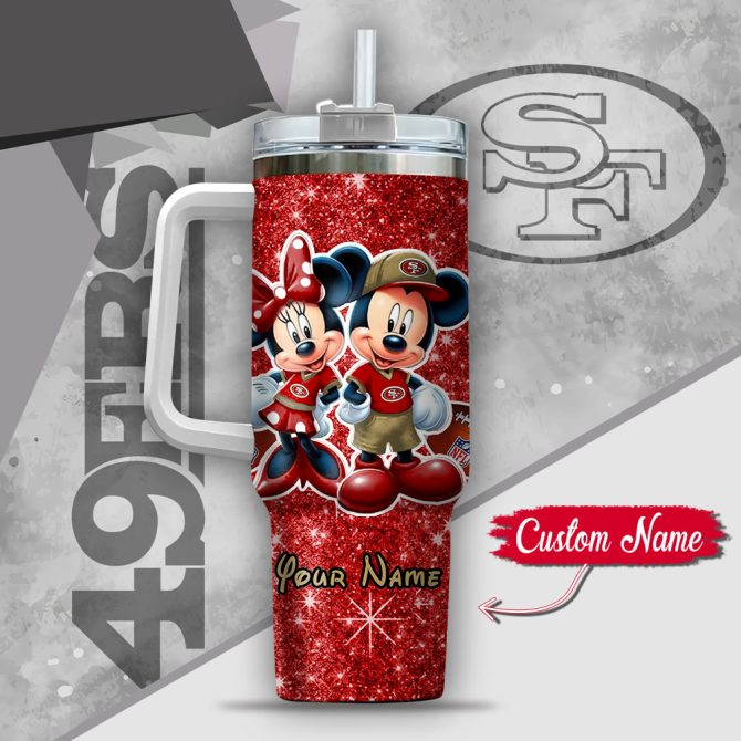 Custom San Francisco 49Ers Disney Tumbler - Personalized Mickey & Minnie Glitter Cup - Image 3