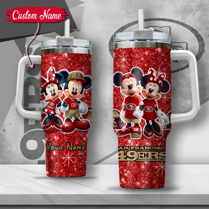 Custom San Francisco 49Ers Disney Tumbler - Personalized Mickey & Minnie Glitter Cup