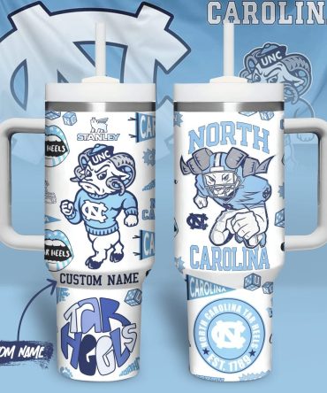 Custom Unc Tar Heels Tumbler With Handle & Straw , Personalized College Gift