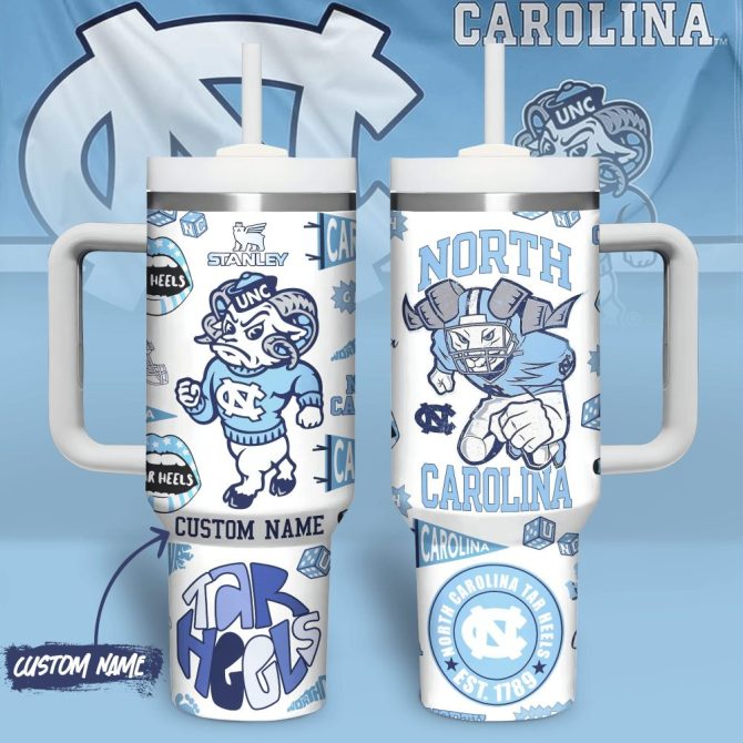 Custom Unc Tar Heels Tumbler With Handle & Straw , Personalized College Gift