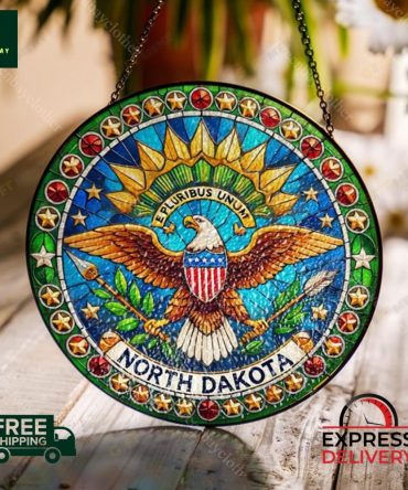 North Dakota Eagle Stained Glass Suncatcher - Vibrant Decor