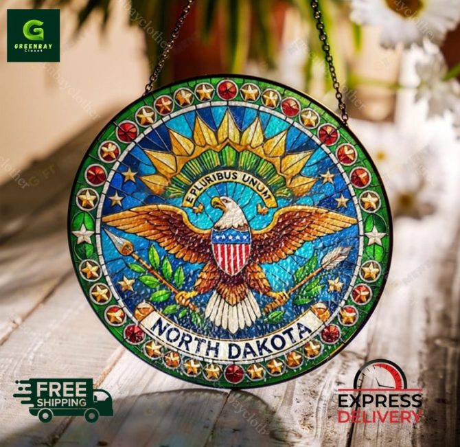 North Dakota Eagle Stained Glass Suncatcher - Vibrant Decor