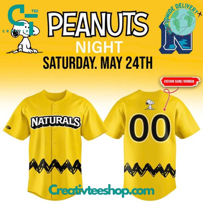 Custom Peanuts Night Baseball Jersey – Yellow With Snoopy Design – Personalize Name & Number