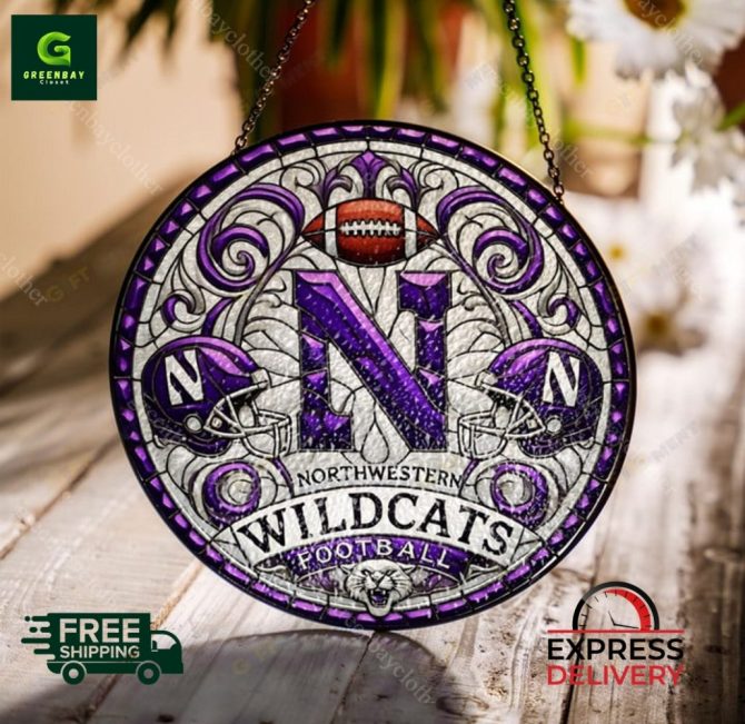 Northwestern Wildcats Stained Glass Suncatcher – Perfect Football Fan Gift! Free Shipping!