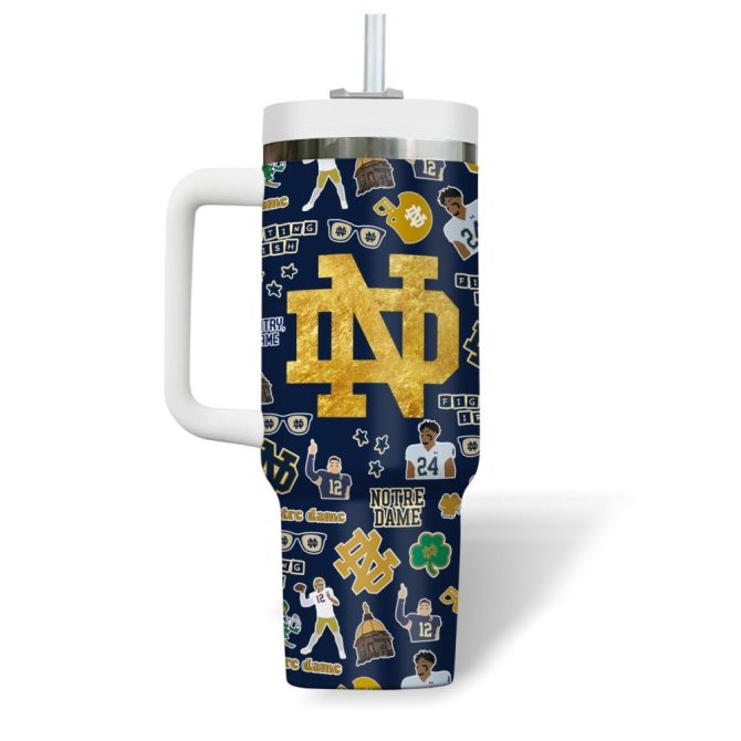 Customizable Notre Dame Tumbler With Handle - Personalized Sports Fan Gift - Image 2