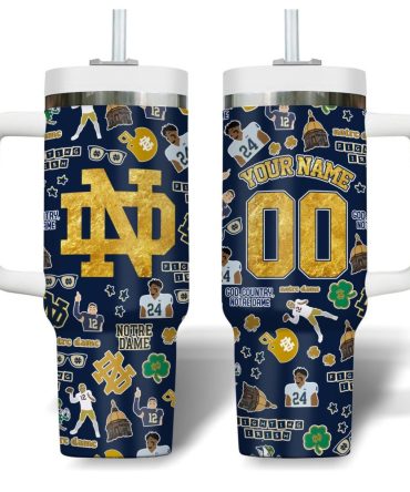 Customizable Notre Dame Tumbler With Handle - Personalized Sports Fan Gift