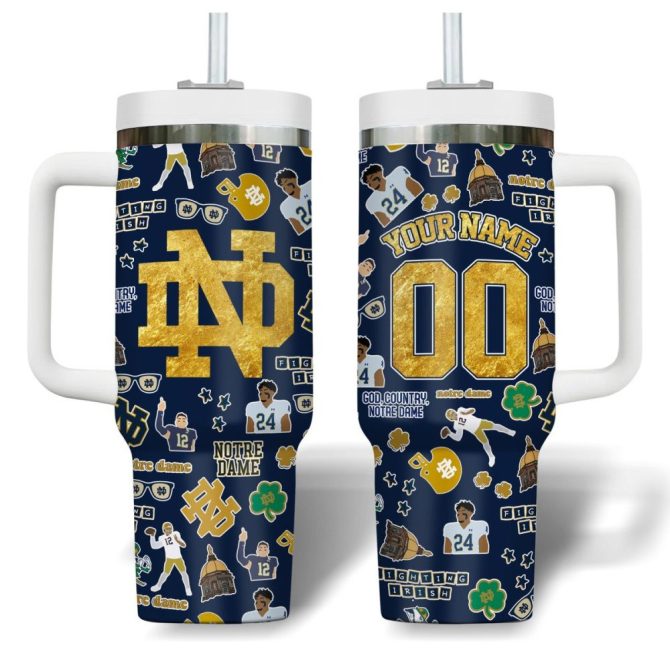 Customizable Notre Dame Tumbler With Handle - Personalized Sports Fan Gift