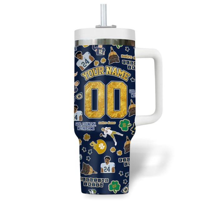 Customizable Notre Dame Tumbler With Handle - Personalized Sports Fan Gift - Image 3