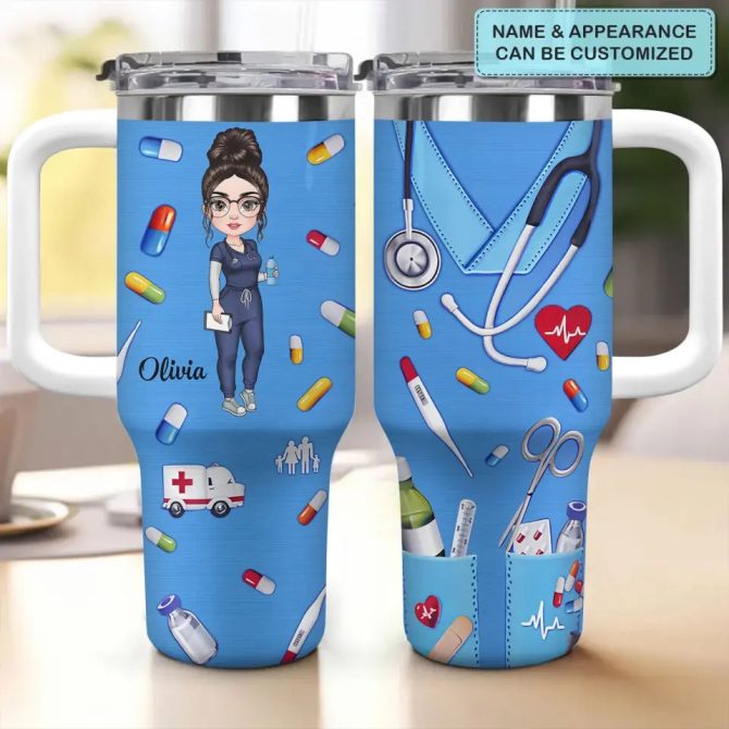 Custom Nurse Tumbler With Handle - Personalized Gift For Healthcare Heroes